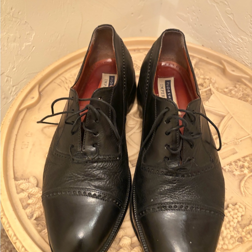 Florsheim Black Leather Lace-Up Cap-Toe Derby Shoes